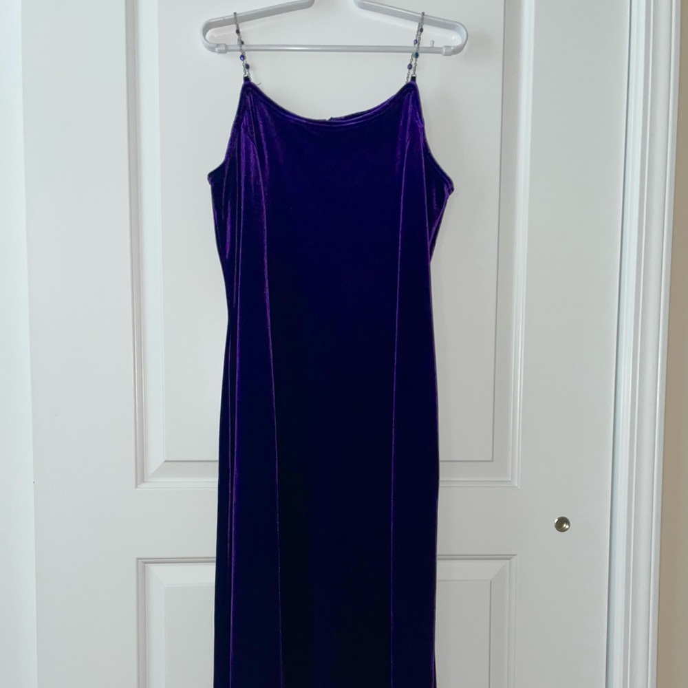 Vintage Purple Maxi Velvet Dress with Jewel Straps